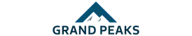 Modern Grand Peaks logo featuring a stylized mountain with sharp peaks in a sleek blue design.