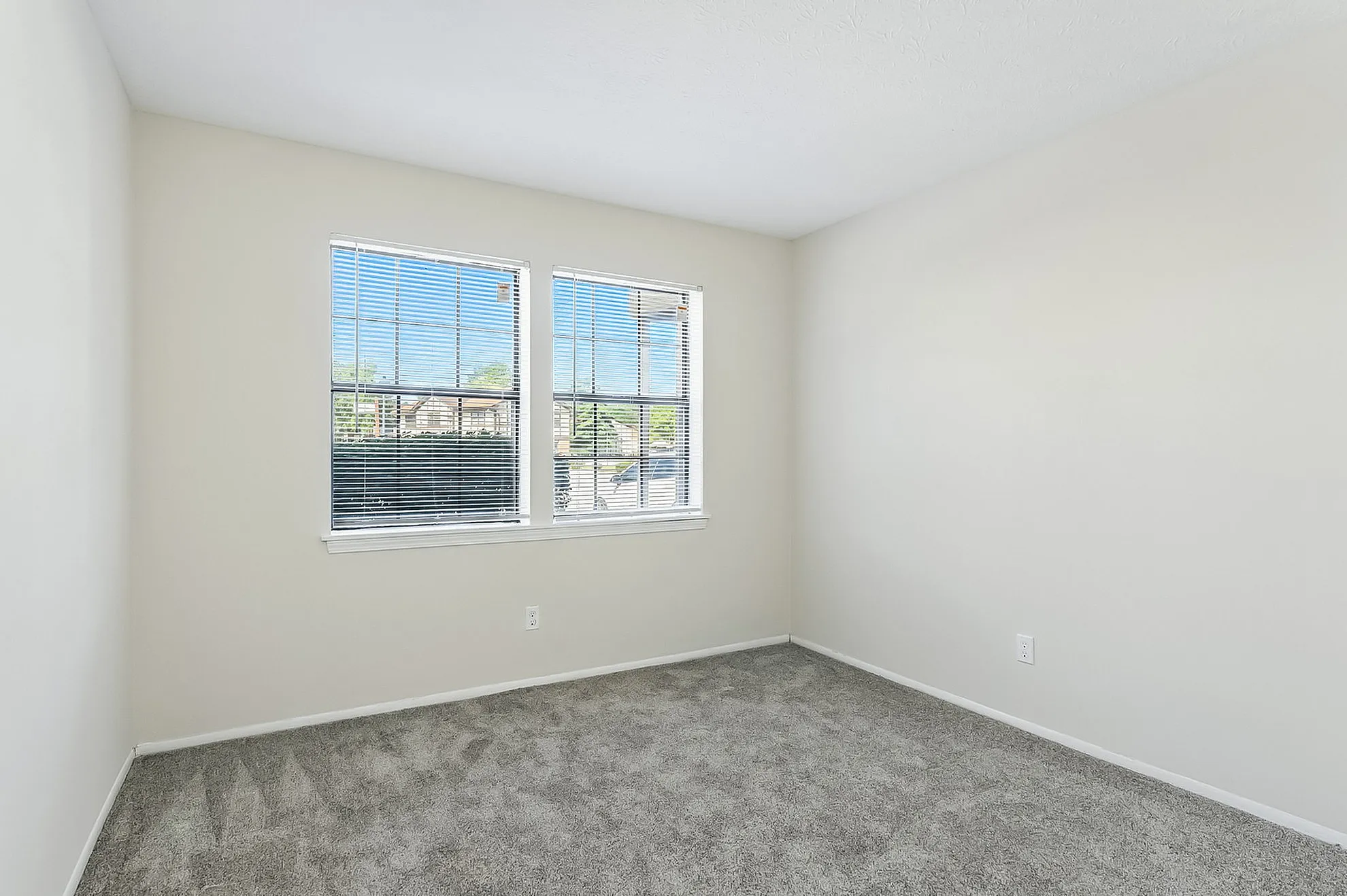 Bright and inviting room with large windows, plush carpet, and neutral walls, perfect for customization and natural light.