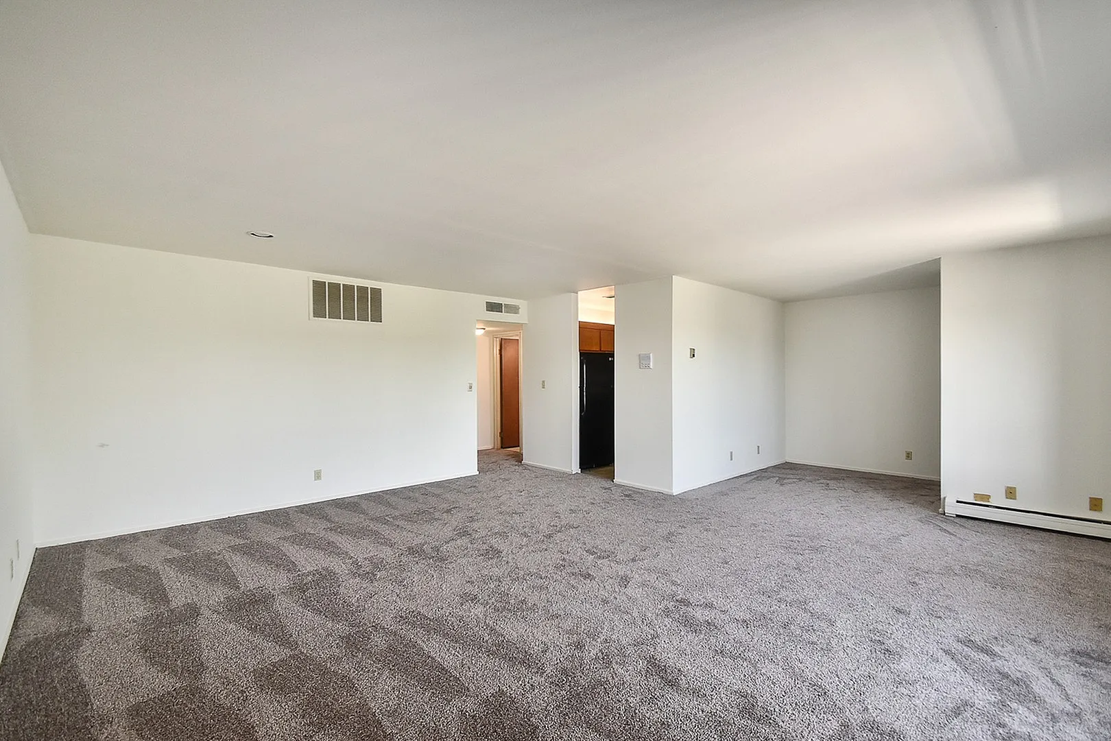 Inviting open-concept living space with plush carpeting and abundant natural light, perfect for modern home comfort.