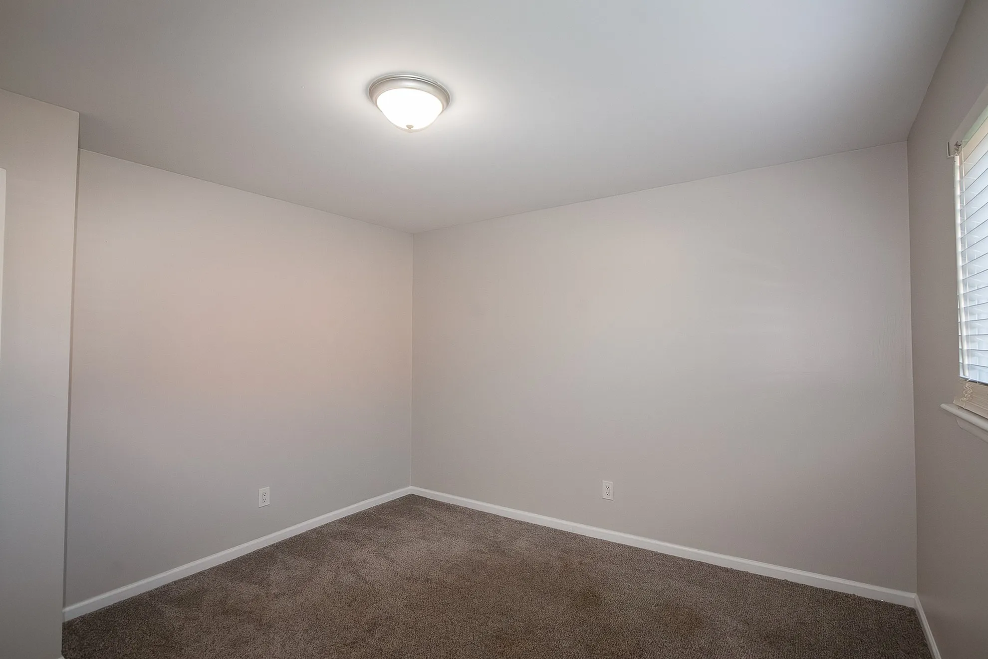 Bright, cozy room with plush carpet and soft lighting, perfect for relaxation or personalization.