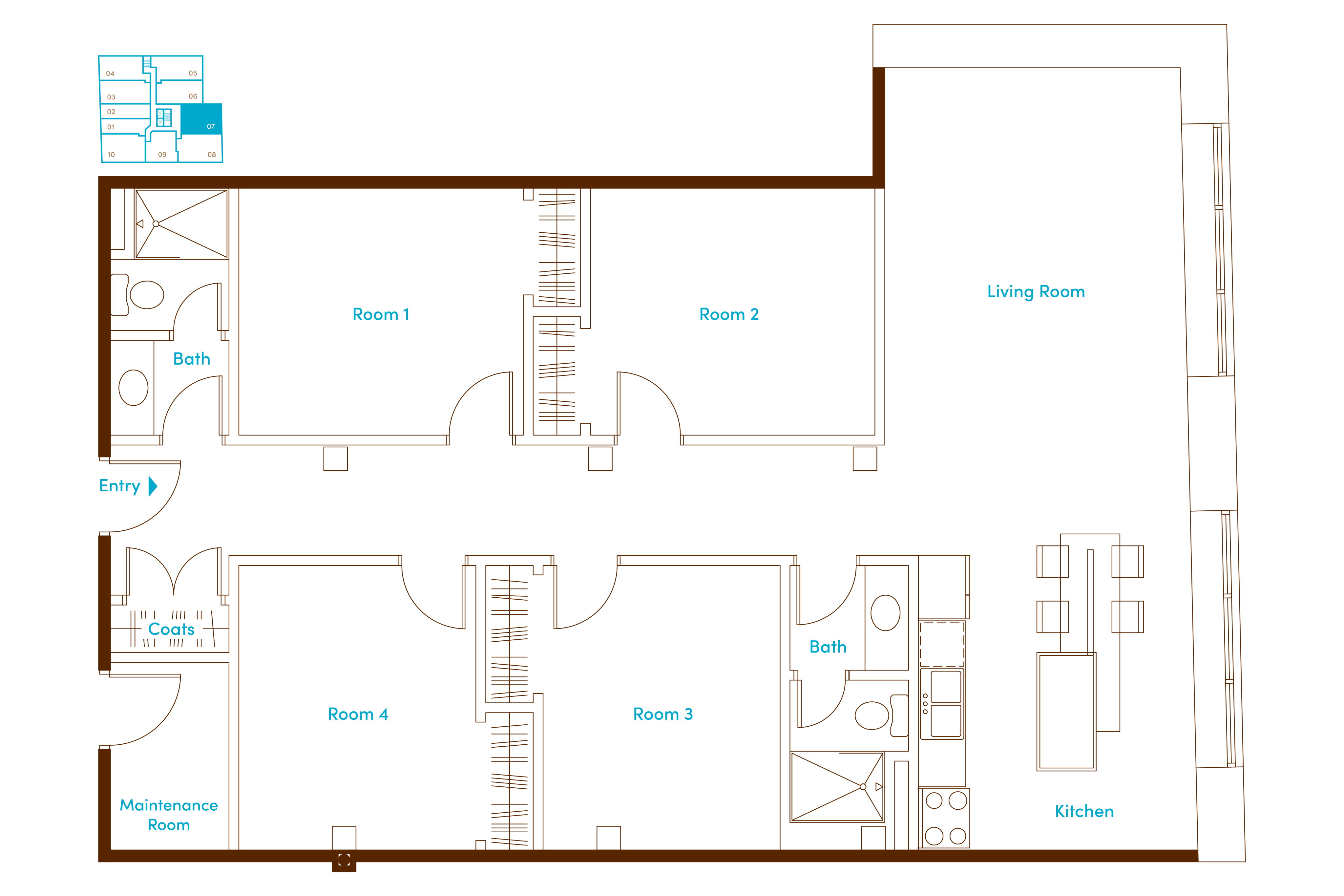 Elegant floor plan showcasing 4 spacious rooms including a kitchen, living room, and 2 bathrooms, offering a versatile layout perfect for modern living.