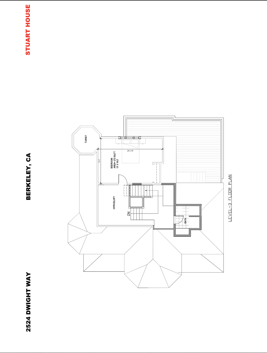Stuart House floor plan in Berkeley, CA, showcasing a unique turret, spacious bedroom, and versatile office loft on Level 3.