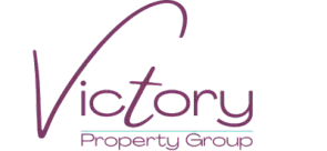Elegant logo for Victory Property Group featuring sleek purple lettering with a modern design.