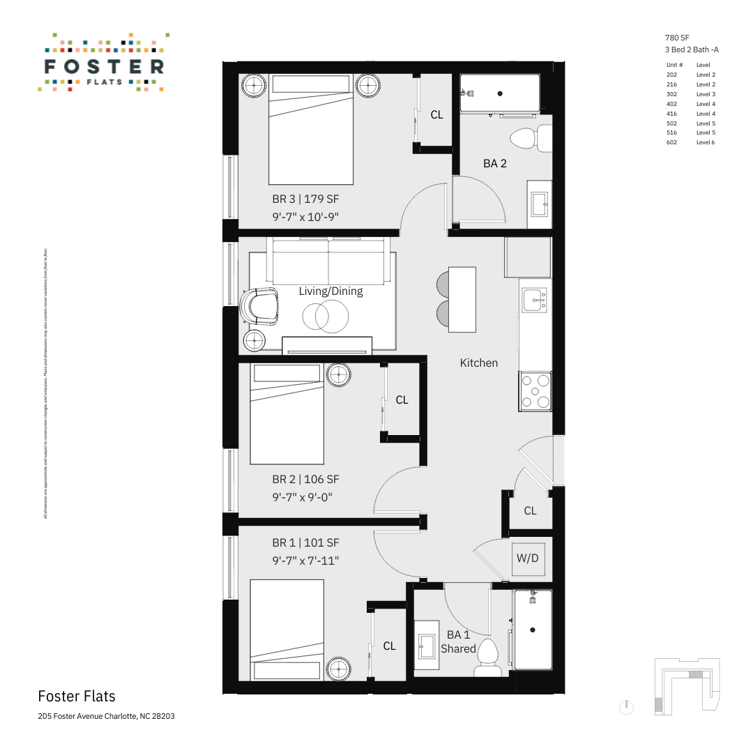3 Bed 2 Bath - 780 SF