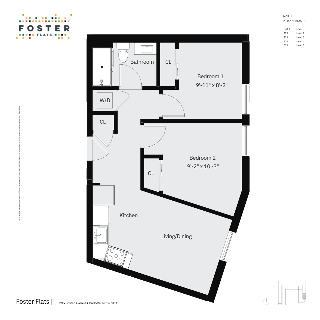 2 BED 1 BATH - C | 620 SF