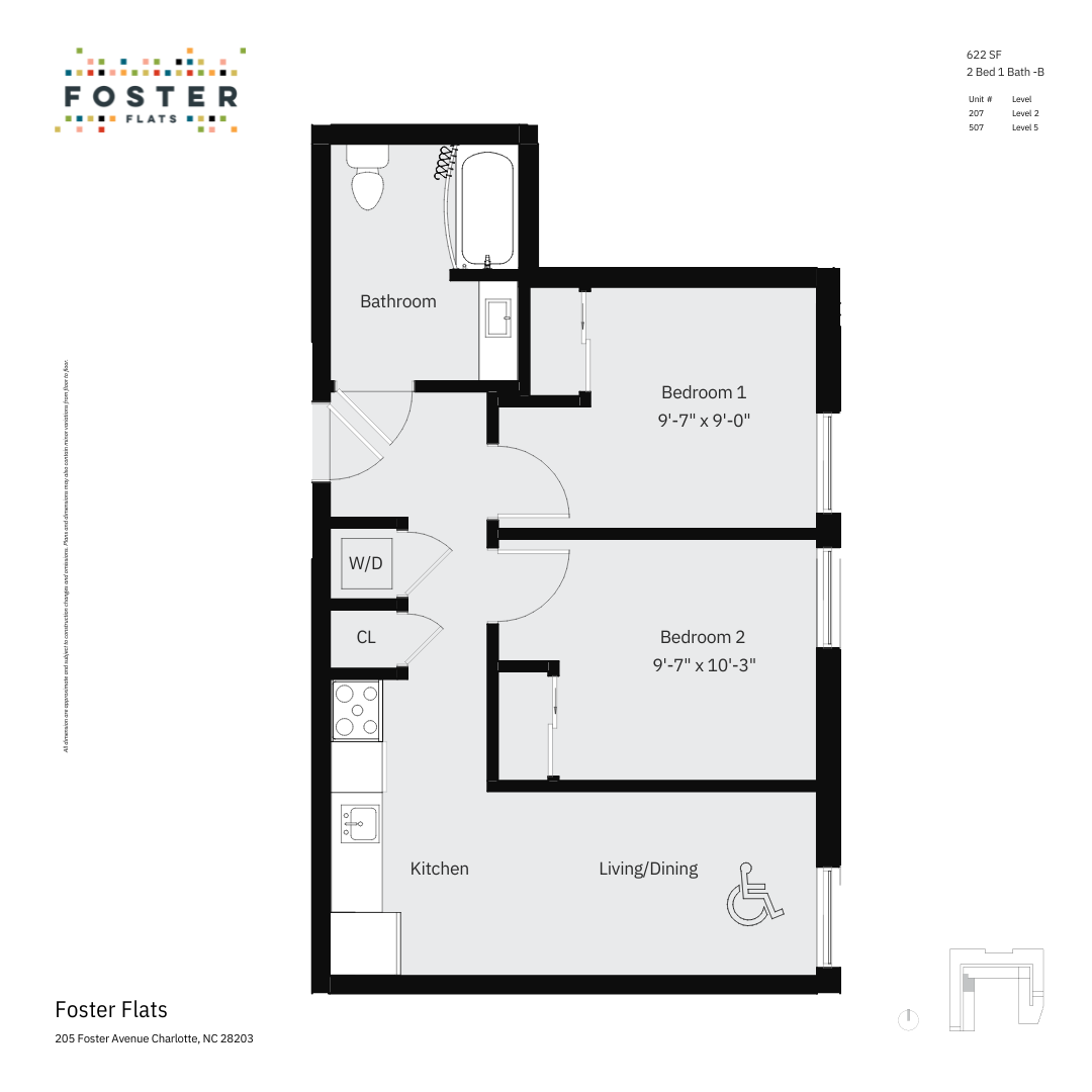 2 BED 1 BATH - B | 622 SF