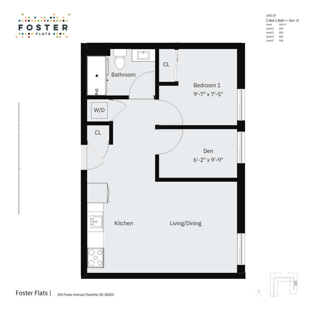 1 BED 1 BATH + DEN - D | 590 SF