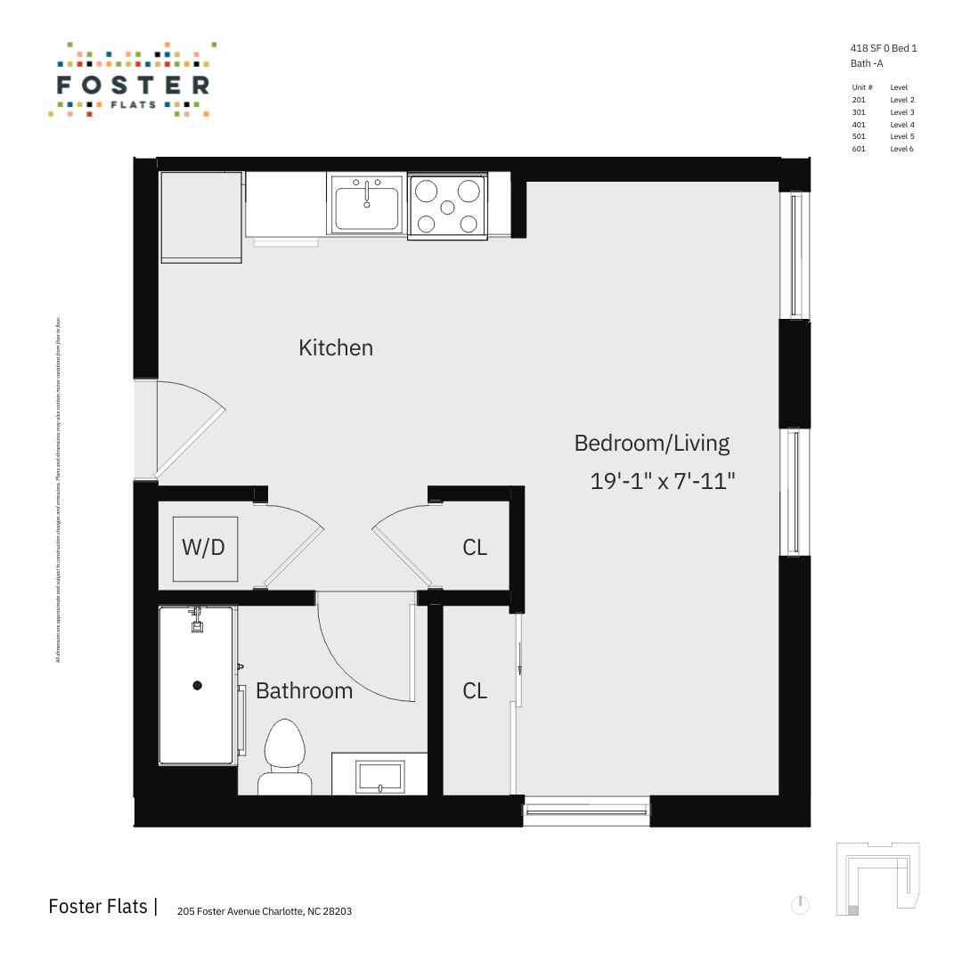 0 BED 1 BATH - A | 418 SF