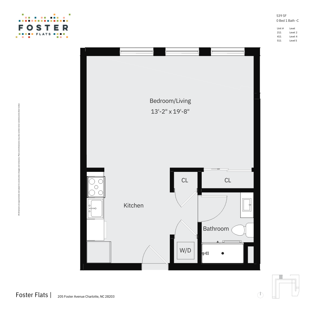 0 BED 1 BATH - C | 539 SF