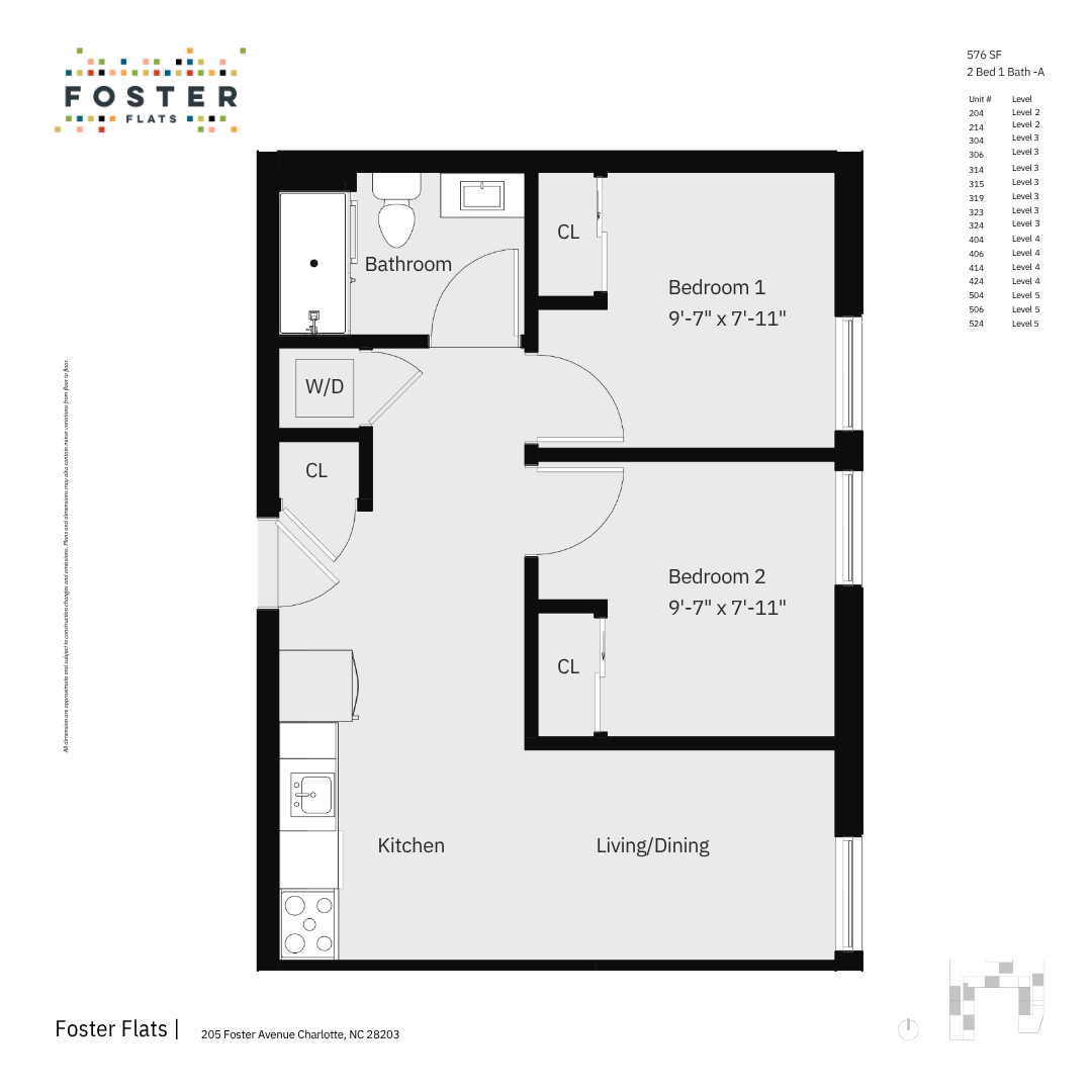 2 BED 1 BATH - A | 576 SF