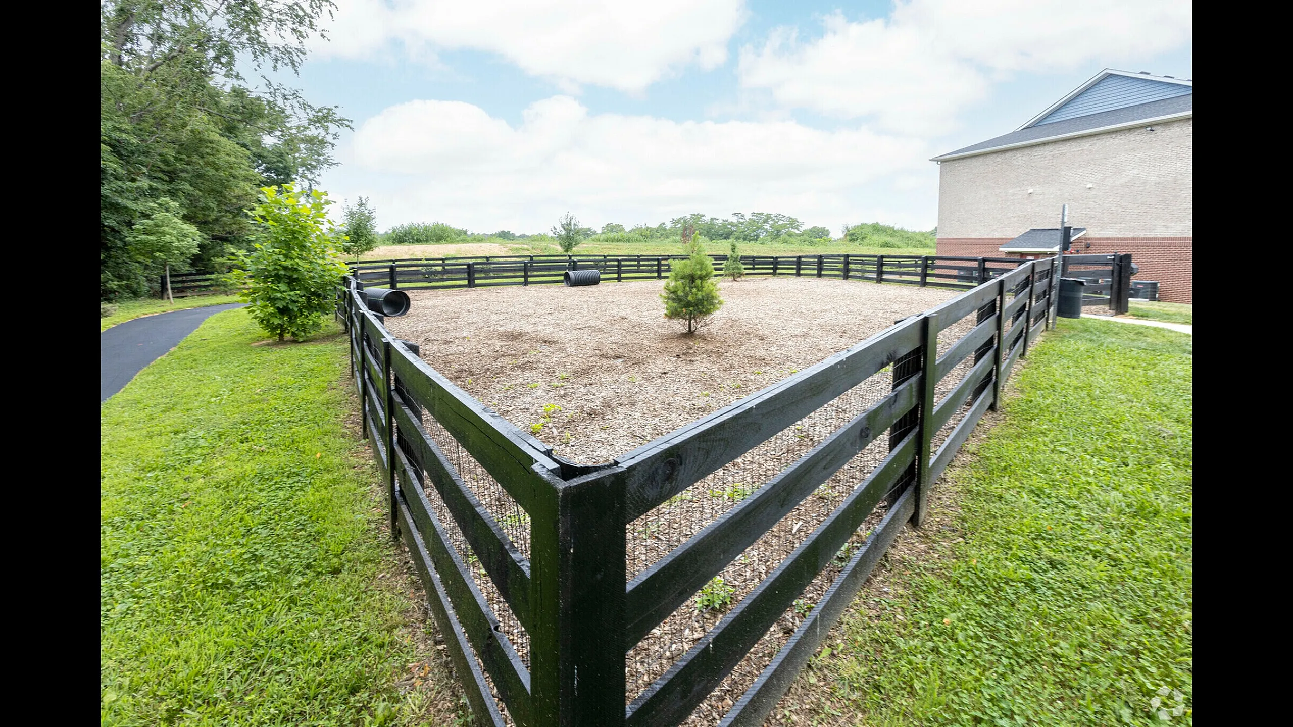 Charming fenced outdoor area featuring a well-maintained lawn and vibrant greenery, perfect for relaxation and play.