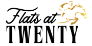 Elegant logo for Flats at Twenty featuring a sleek horse and rider design, symbolizing luxury and dynamic living.