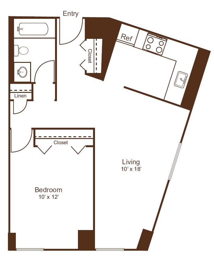Modern 2D floor plan featuring one spacious bedroom, a cozy living area, and a functional kitchen, ideal for comfortable living.