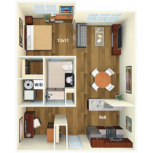Charming 1-bedroom apartment with open living area, contemporary kitchen, and stylish decor.
