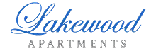 Elegant blue script and serif logo for Lakewood Apartments, exuding sophistication and modern living.