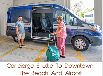 Modern concierge shuttle service offering convenient rides to downtown, the beach, and airport with friendly service.