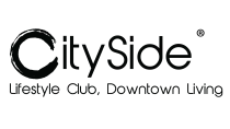 CitySide logo featuring modern typography with a bold circular design, accompanied by the slogan 'Lifestyle Club, Downtown Living.'