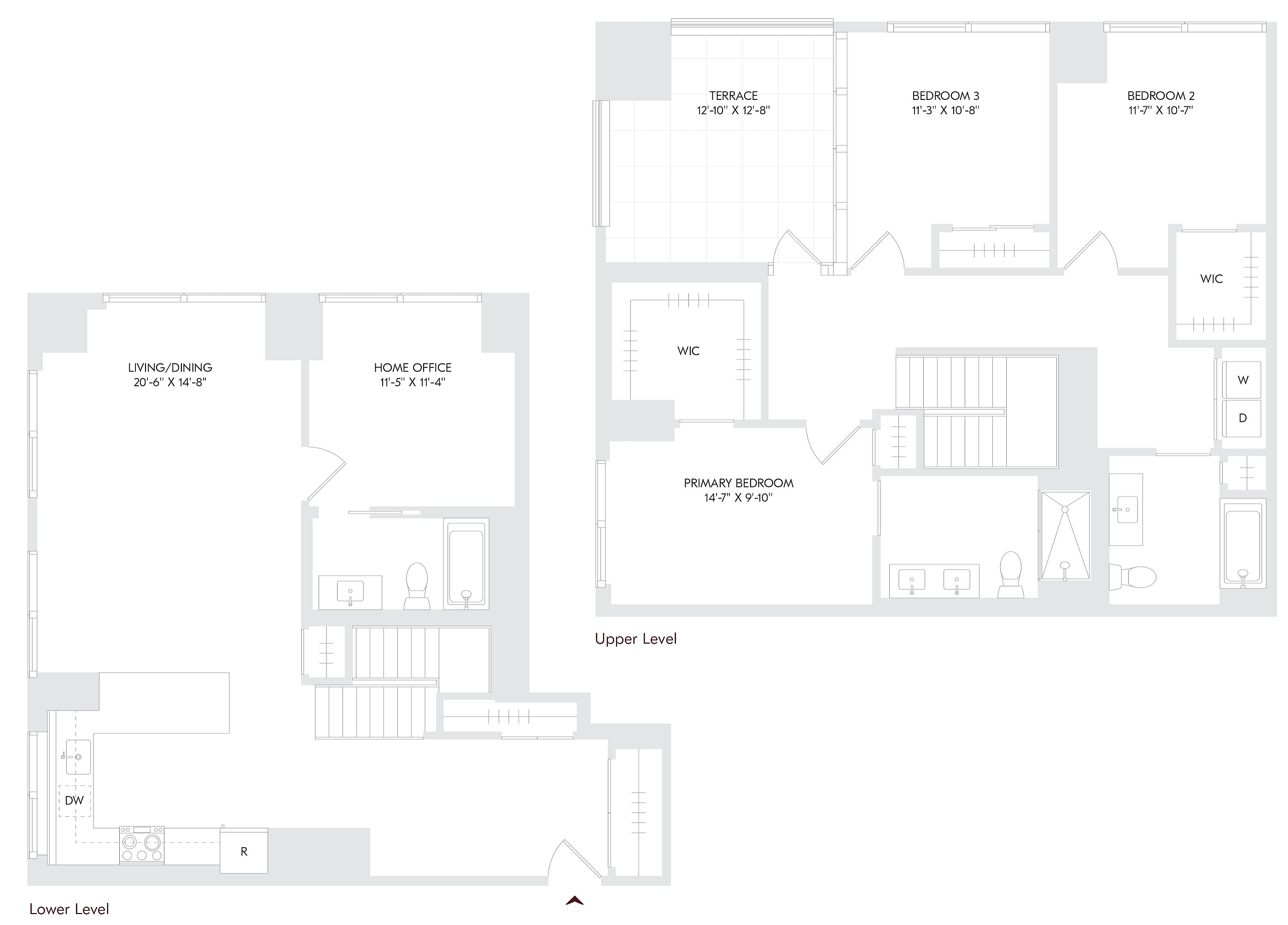 Elegant floor plan for Avira Residence 15 showcasing spacious 3-bedroom, 3-bath, with a den and terrace on floors 27-28.