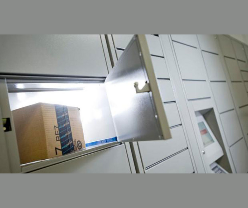 Modern package locker with an open compartment, showcasing secure and convenient parcel delivery.