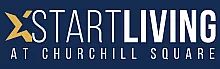 Elegant blue logo with a gold star design, promoting 'Start Living at Churchill Square.'
