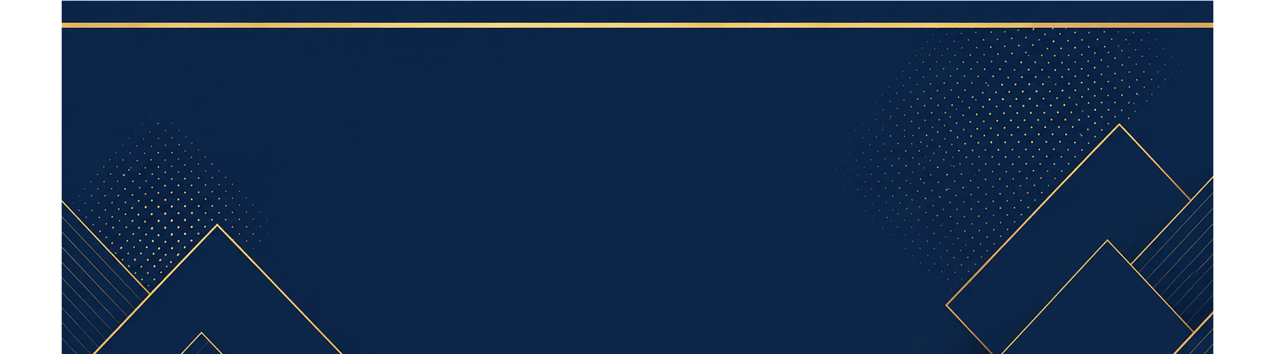 Elegant navy blue background with stylish geometric gold accents and dot patterns.