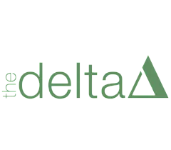 Logo of The Delta with a sleek green font and a triangular design element.