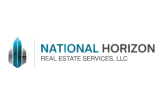 Sleek and modern logo for National Horizon Real Estate Services, featuring a stylized skyscraper design symbolizing growth and opportunity.