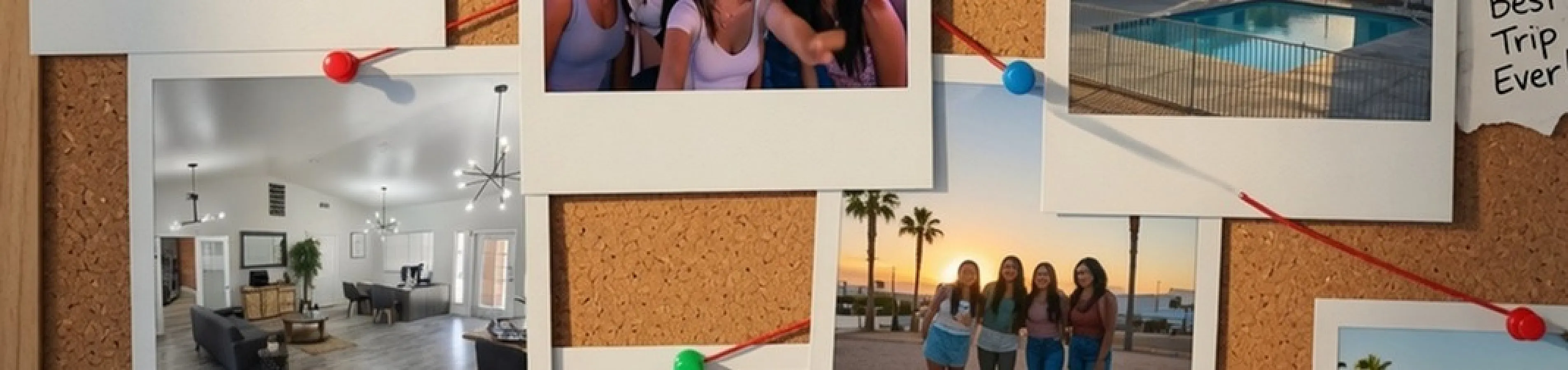 Vibrant photo collage showcasing Las Vegas fun, modern interiors, and sunny outdoor amenities, perfect for an exciting lifestyle.