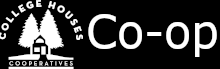 College Houses Co-op logo featuring two stylized trees and a small house, emphasizing community and cooperation.
