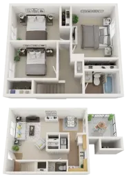 town home 3 bedroom floor plan 3d