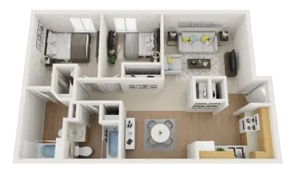 3d apartment floor plan 2 bedroom 2 bathroom