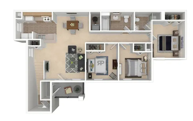3 bedroom apartment 3d floorplan