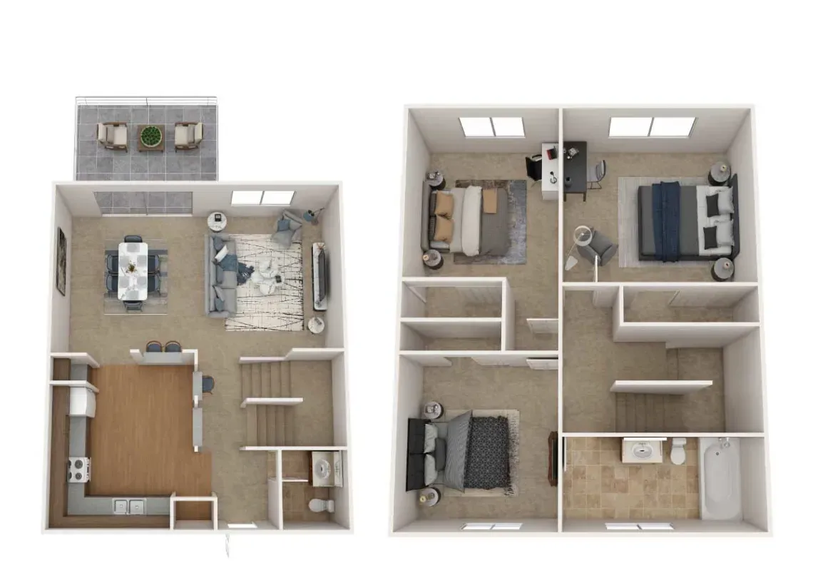 3 bedroom 1.5 bathroom apartment floor plan
