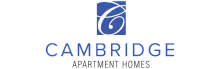 Elegant Cambridge Apartment Homes logo featuring a sophisticated cursive 'C' design in blue.