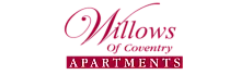 Elegant logo of Willows at Victoria Apartments, showcasing refined typography in rich red.