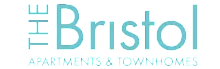 Elegant logo for The Bristol Apartments & Townhomes in a refreshing aqua blue font.