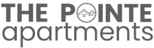 Elegant logo for The Pointe Apartments, featuring modern typography and a house icon within the letter O.