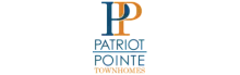 Patriot Pointe Townhomes logo featuring bold blue and orange lettering, reflecting a vibrant and welcoming community.
