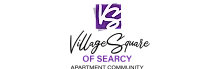 Village Square of Searcy logo with elegant purple and black design, showcasing a welcoming apartment community.