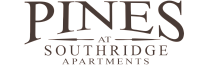 Elegant logo for Pines at Southridge Apartments, showcasing sophisticated lettering and design.