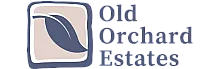 Elegant logo for Old Orchard Estates featuring a stylized leaf design, reflecting nature and tranquility.