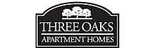 Elegant Three Oaks Apartment Homes logo featuring three oak trees over a classic arch design.