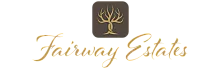 Elegant Fairway Estates logo featuring a stylized tree icon with luxurious gold lettering.