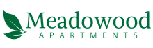 Elegant Meadowood Apartments logo featuring green leaves, symbolizing tranquility and nature-inspired living.