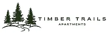 Timber Trails Apartments logo featuring elegant green pine trees, evoking a sense of serene nature and tranquil living.
