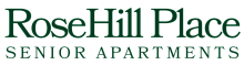 Elegant logo for RoseHill Place Senior Apartments, featuring sophisticated dark green typography.