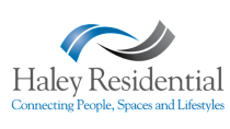 Haley Residential logo featuring a modern design with blue and gray swooshes and the tagline 'Connecting People, Spaces and Lifestyles'.