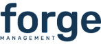 Modern and sleek Forge Management logo with bold, stylized design in dark blue.