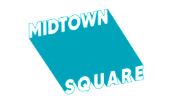 Vibrant Midtown Square logo with bold white text on a striking teal background.