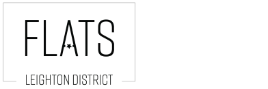 Modern logo for Flats Leighton District featuring sleek typography and a central star design.